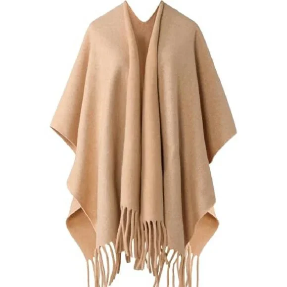Oversized Poncho Shawl Wrap, 55.5" Length, Acrylic Polyester Blend, Open Front - Picture 2 of 8